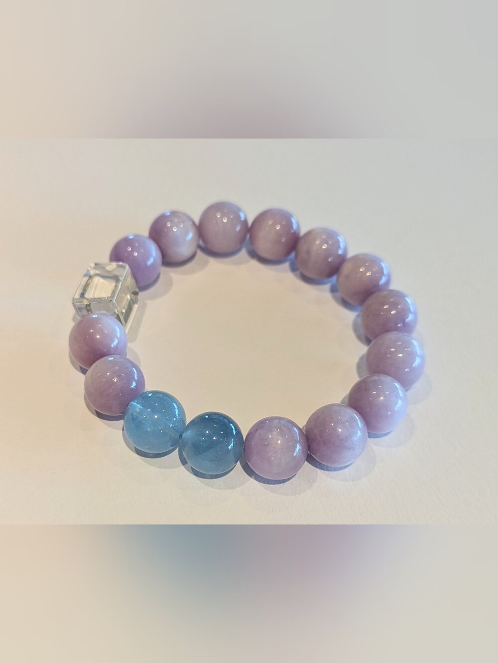 Kunzite Aquamarine Crystal Bracelet Lavender Pink Gemstone Beaded Stretch